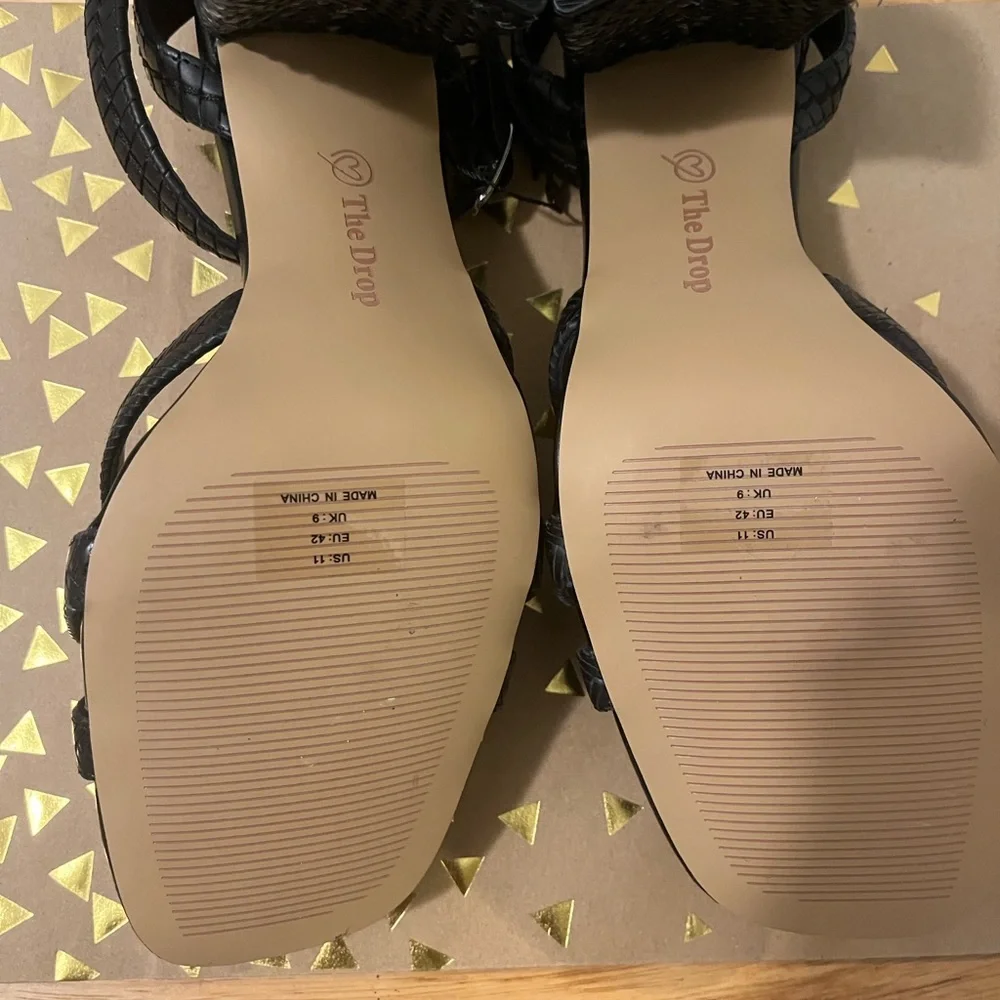 (The Drop) Black Strappy Heels 4 inch wedge heel - Picture 3 of 7
